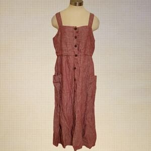 Linen Button Front Midi Overall Dress Rachel Zoe Size 8 Pockets Pink Sleeveless